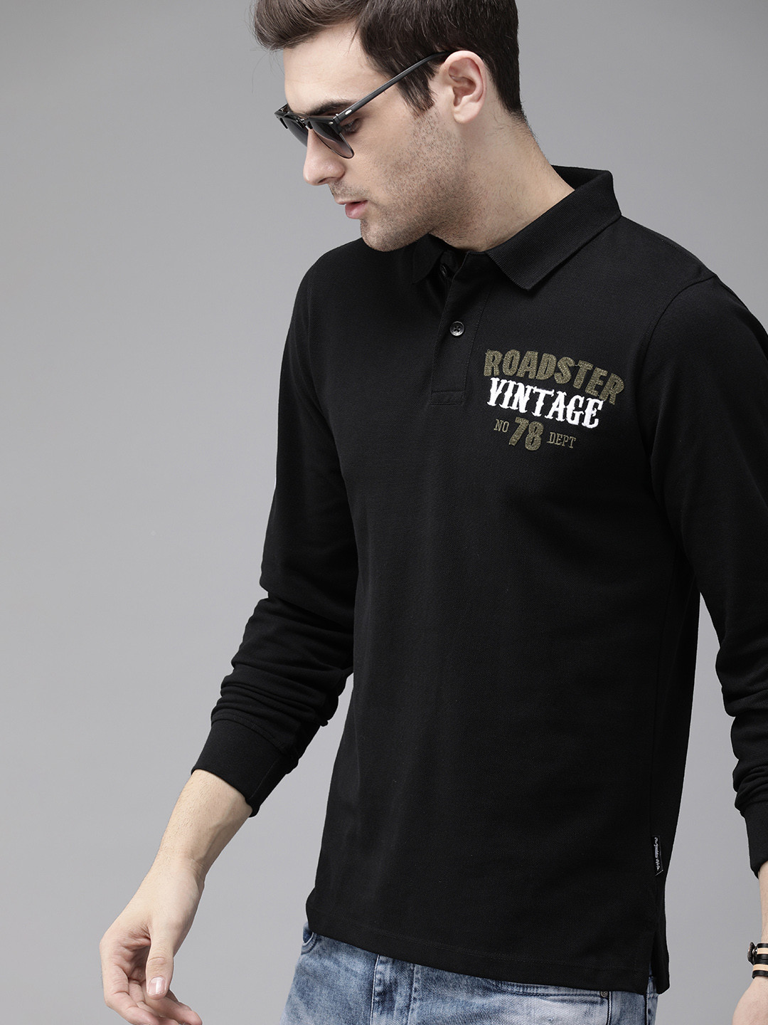 

Roadster Men Black Solid Polo Collar Pure Cotton T-shirt