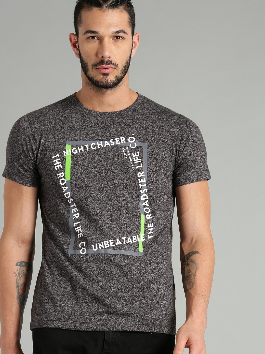 

The Roadster Lifestyle Co Men Grey Printed Round Neck T-shirt