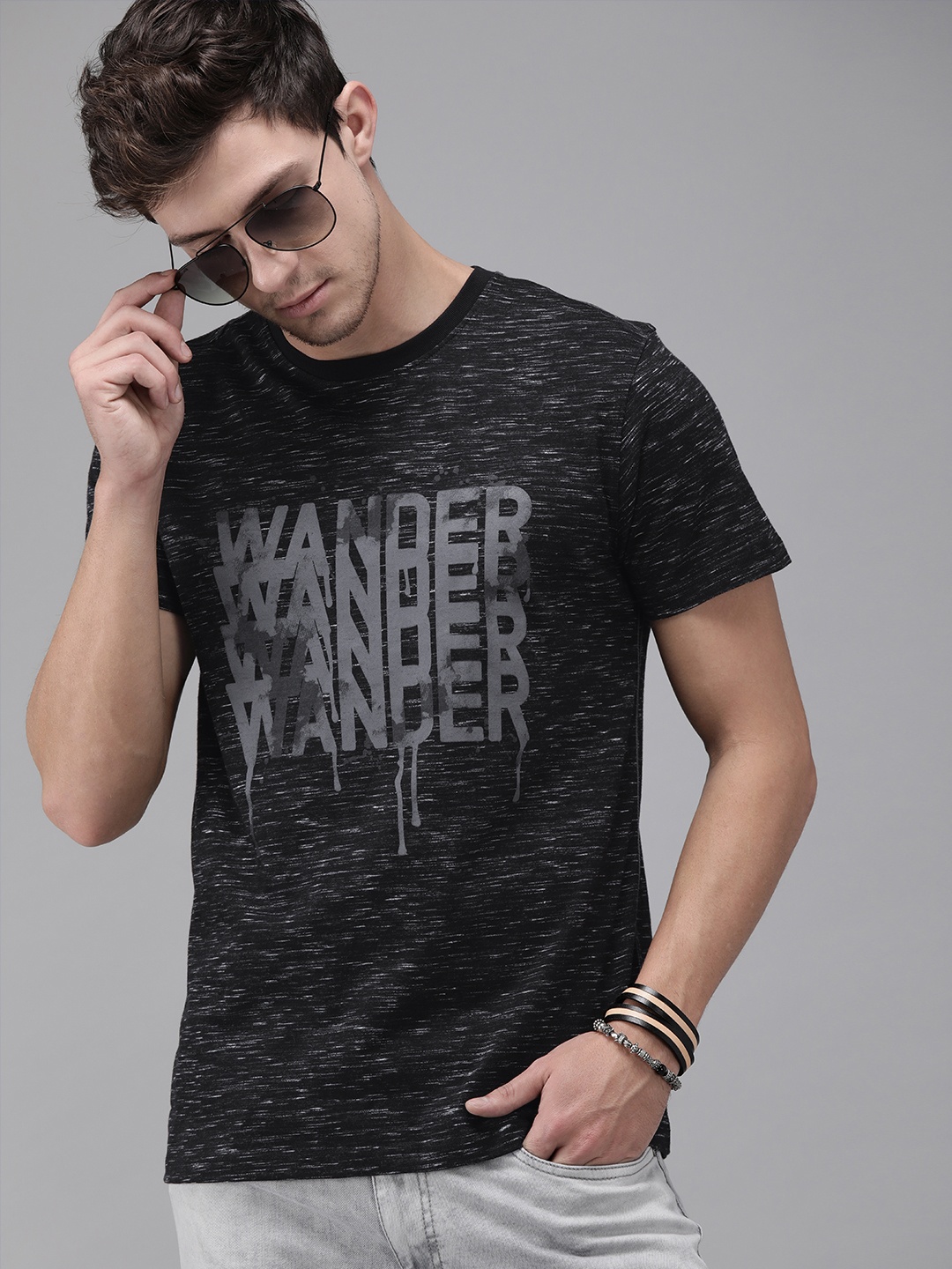 

The Roadster Lifestyle Co Men Black Printed Round Neck T-shirt