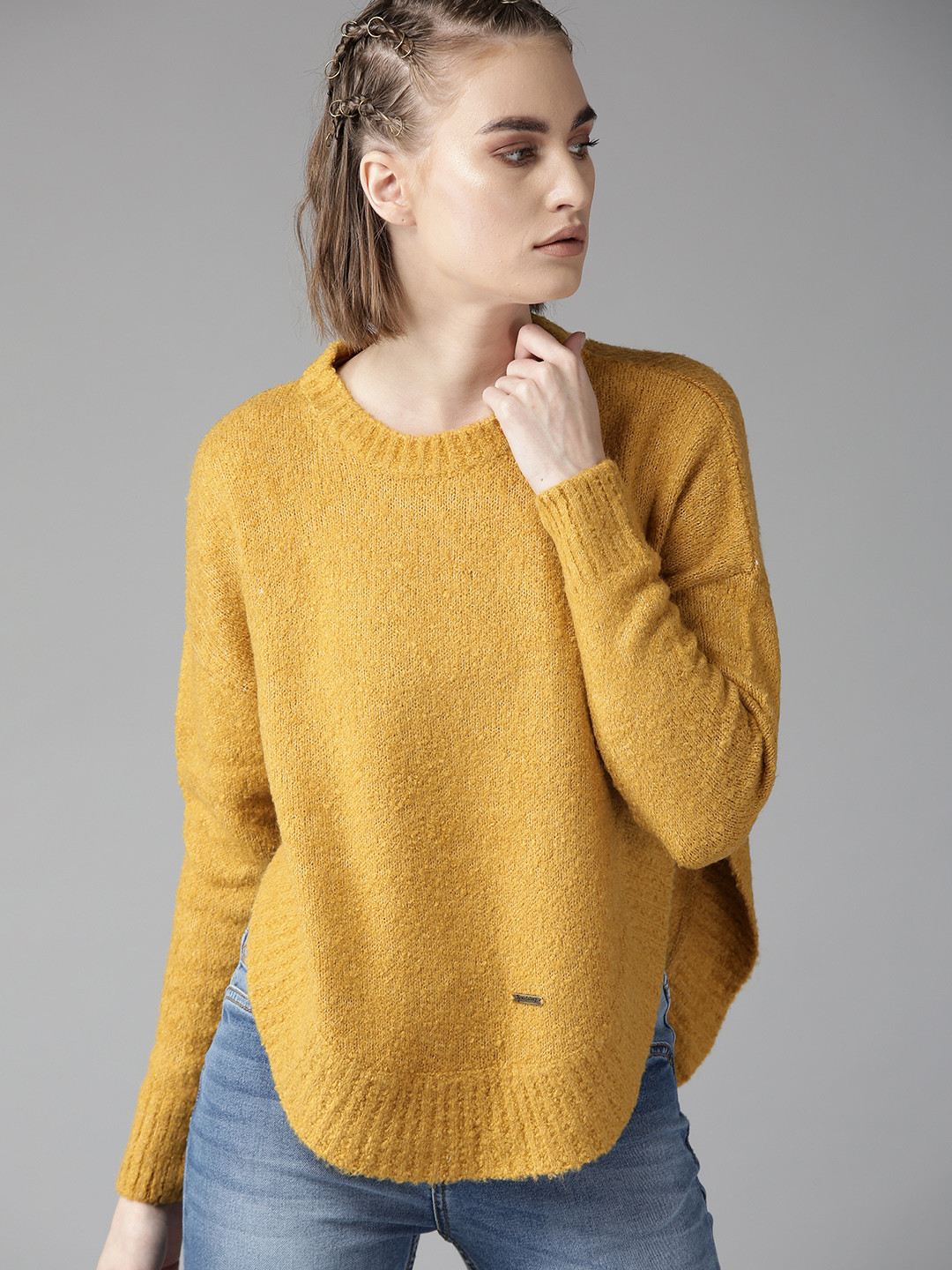 

The Roadster Lifestyle Co Women Mustard Yellow Solid Sweater