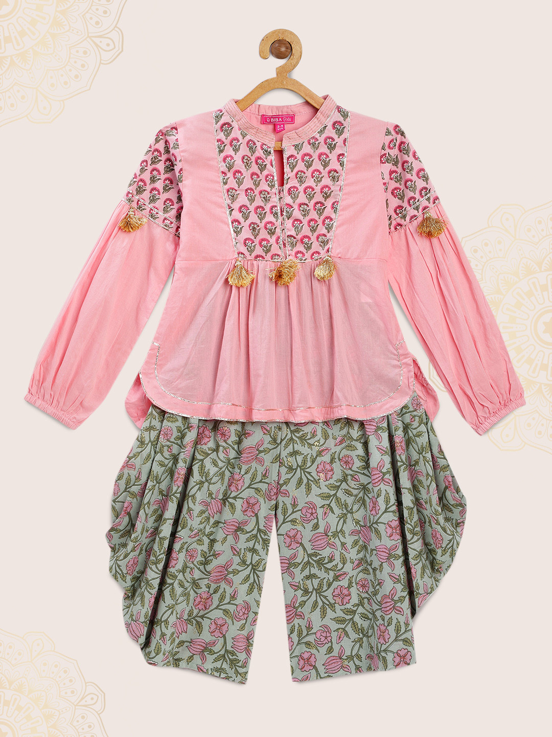 

Biba Girls Pink & Green Printed Top with Salwar