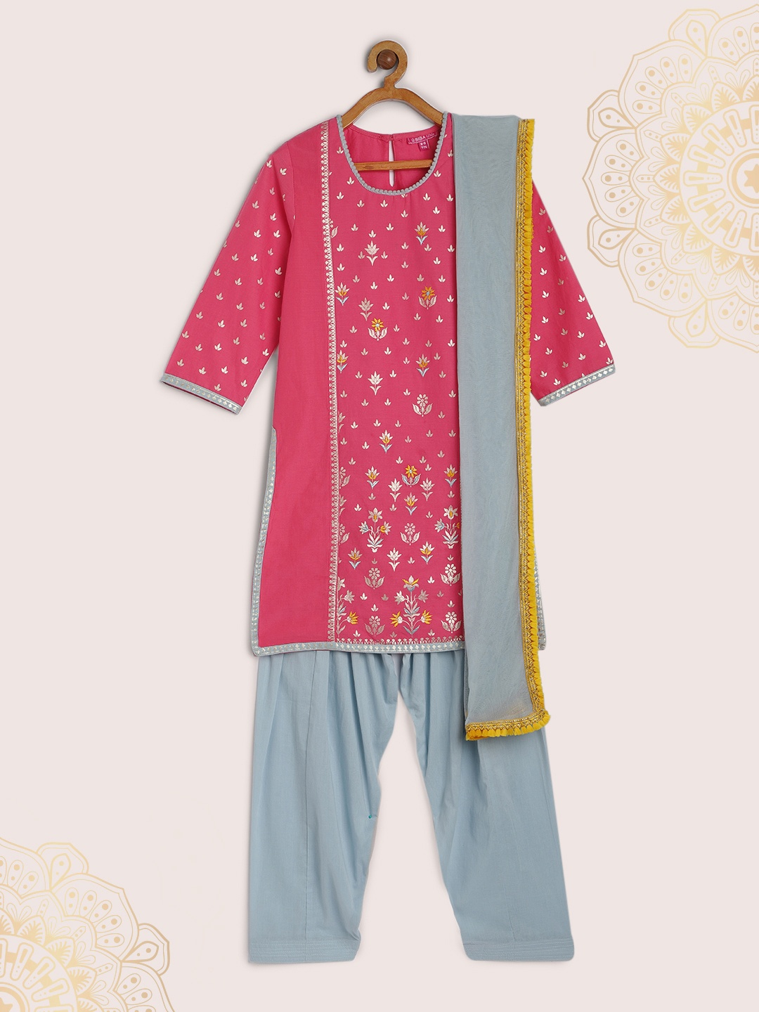 

Biba Girls Pink & Blue Printed Kurta with Salwar & Dupatta
