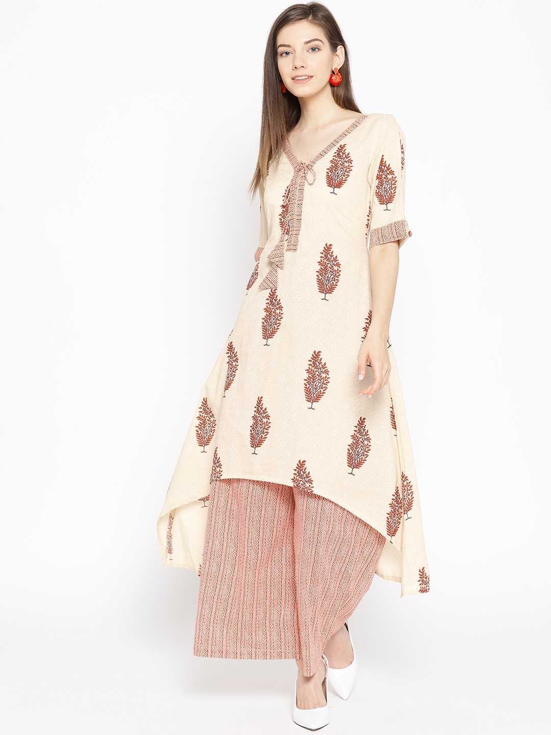 

Varkha Fashion Women Beige & Red Printed Kurta with Palazzos