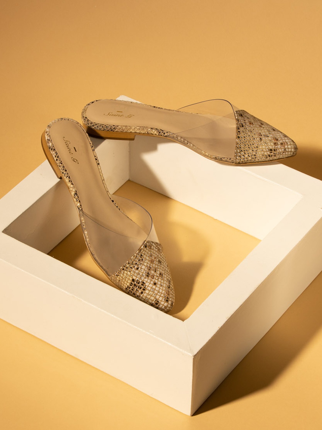 

Saint G Women Beige Python Leather Mules