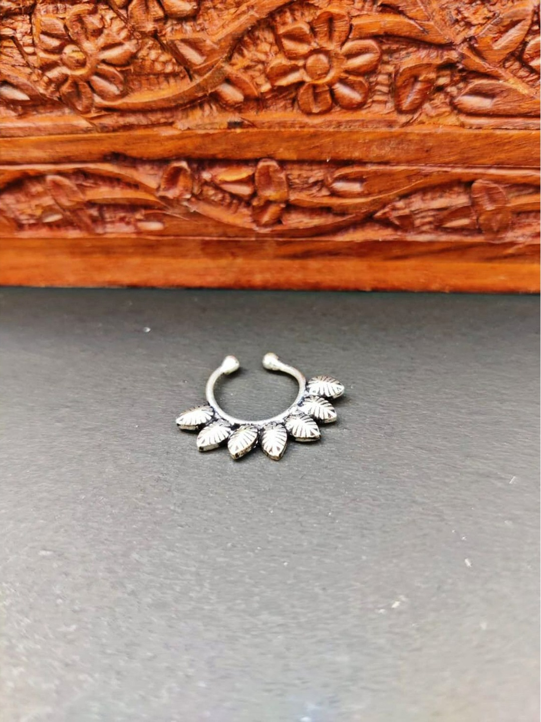 

FIROZA Oxidised Silver-Toned Clip-On Septum Nose Ring