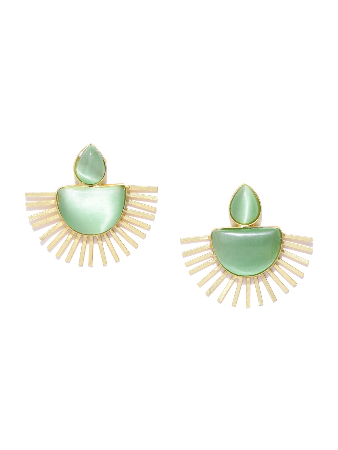 

Infuzze Green Gold-Plated Stone-Studded Handcrafted Geometric Drop Earrings