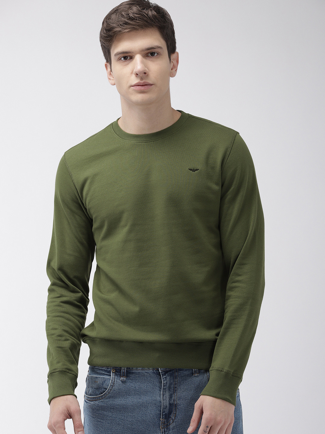 

Park Avenue Men Olive Green Solid Sweatshirt