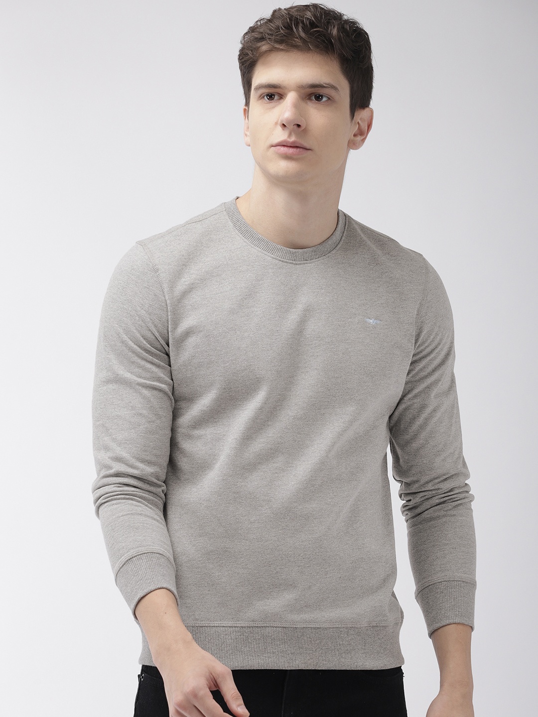 

Park Avenue Men Grey Solid Sweatshirt