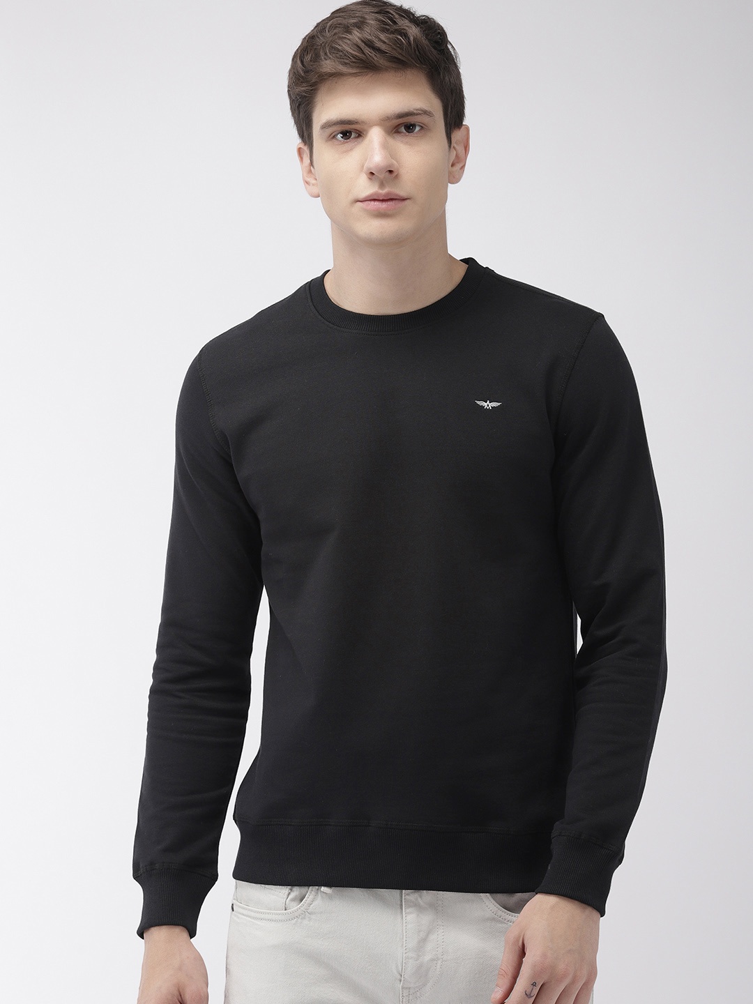 

Park Avenue Men Black Solid Sweatshirt