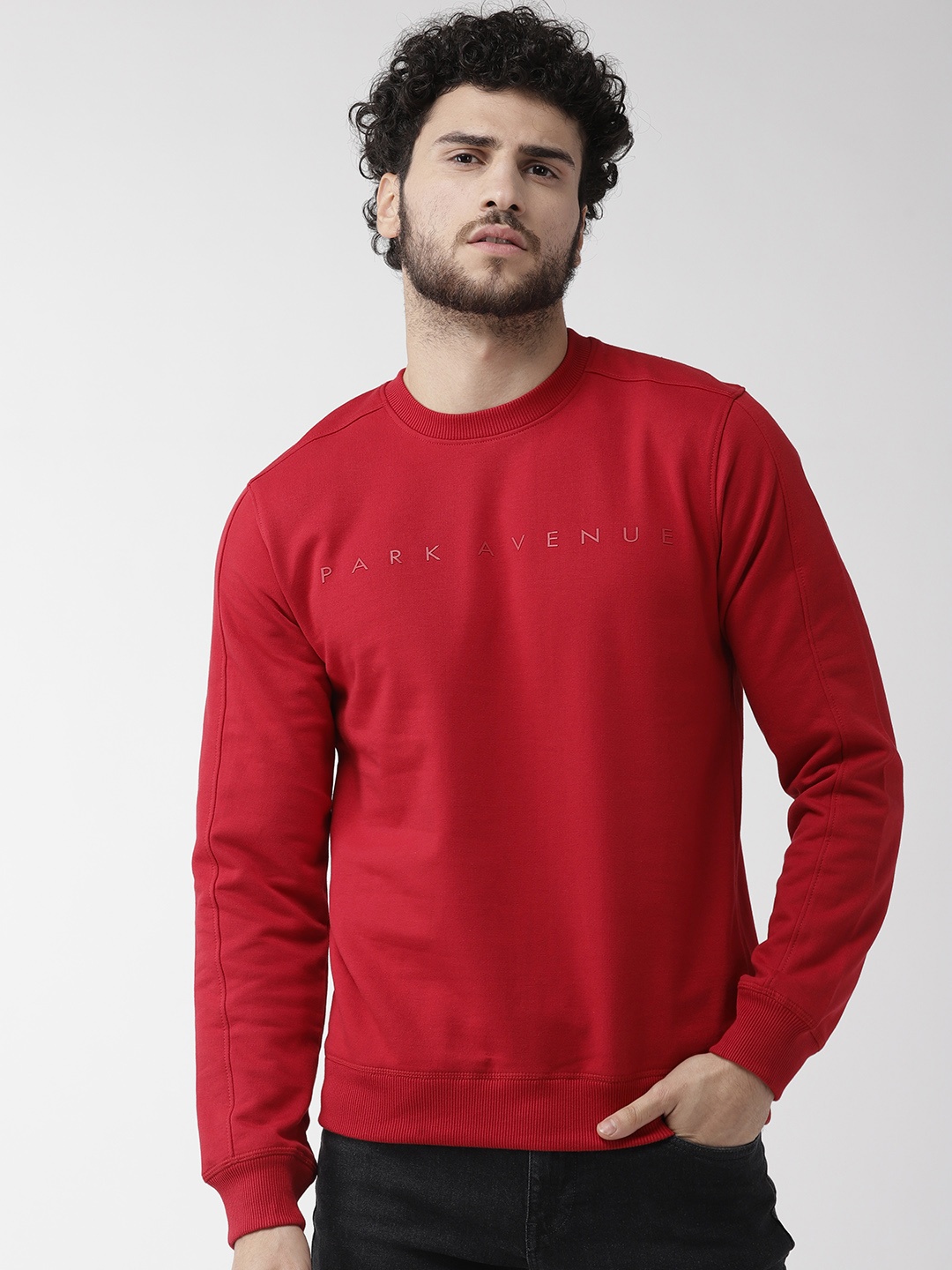 

Park Avenue Men Red Solid Sweatshirt