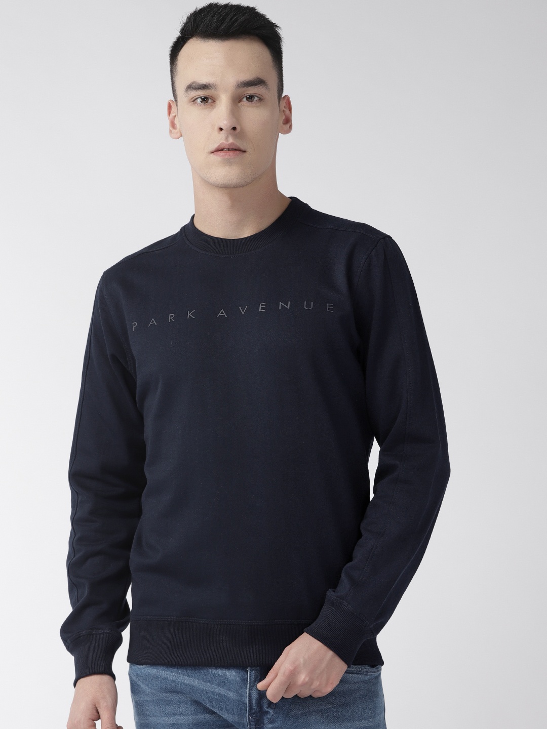 

Park Avenue Men Navy Blue Solid Sweatshirt