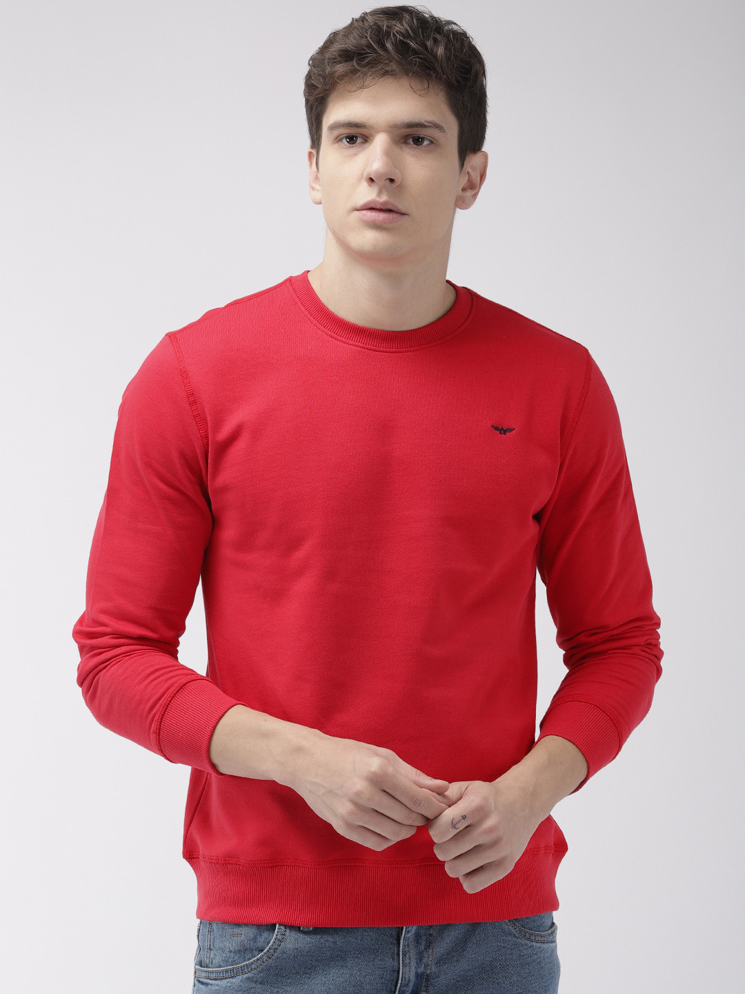 

Park Avenue Men Red Solid Sweatshirt