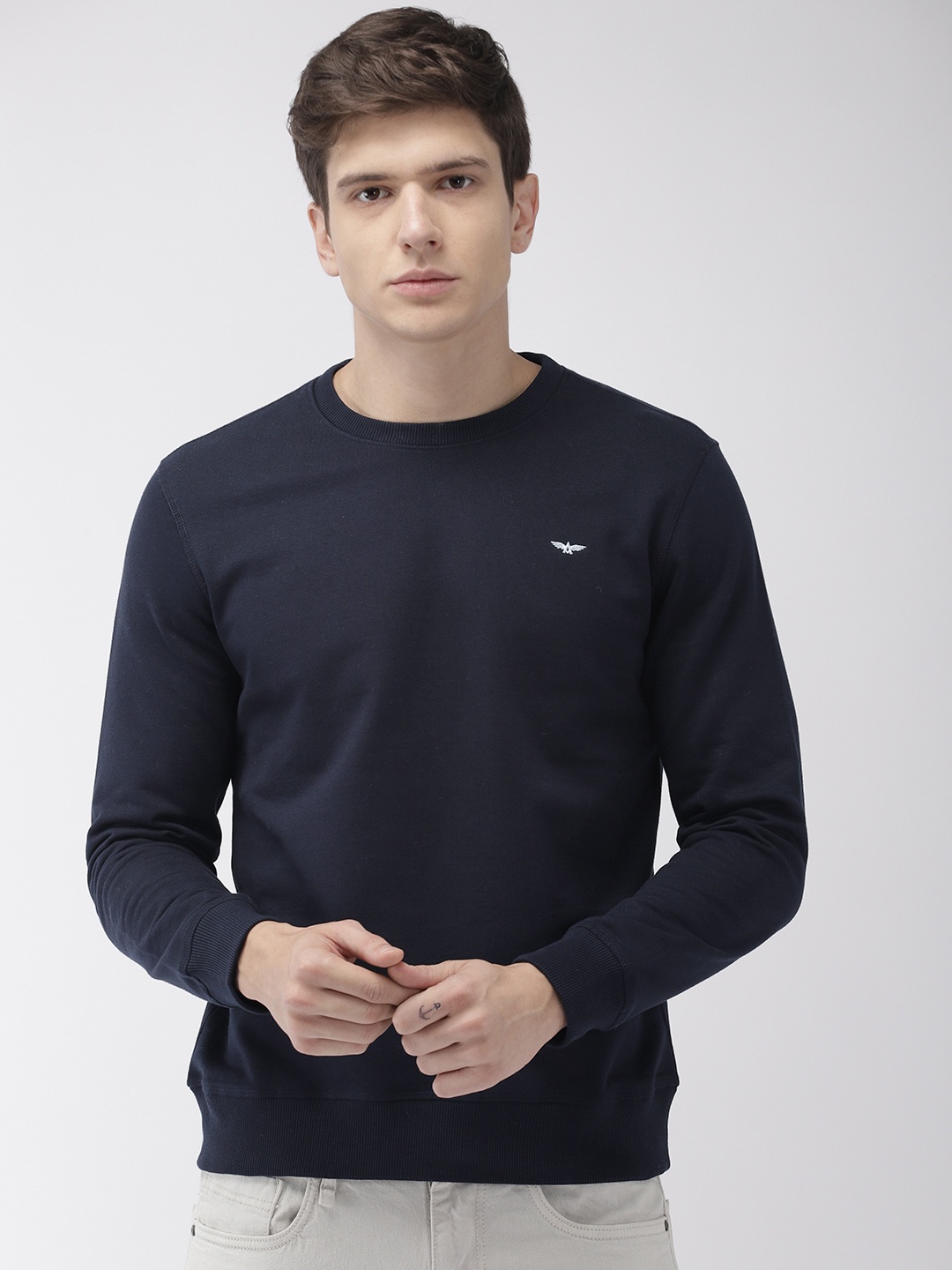 

Park Avenue Men Navy Blue Solid Sweatshirt