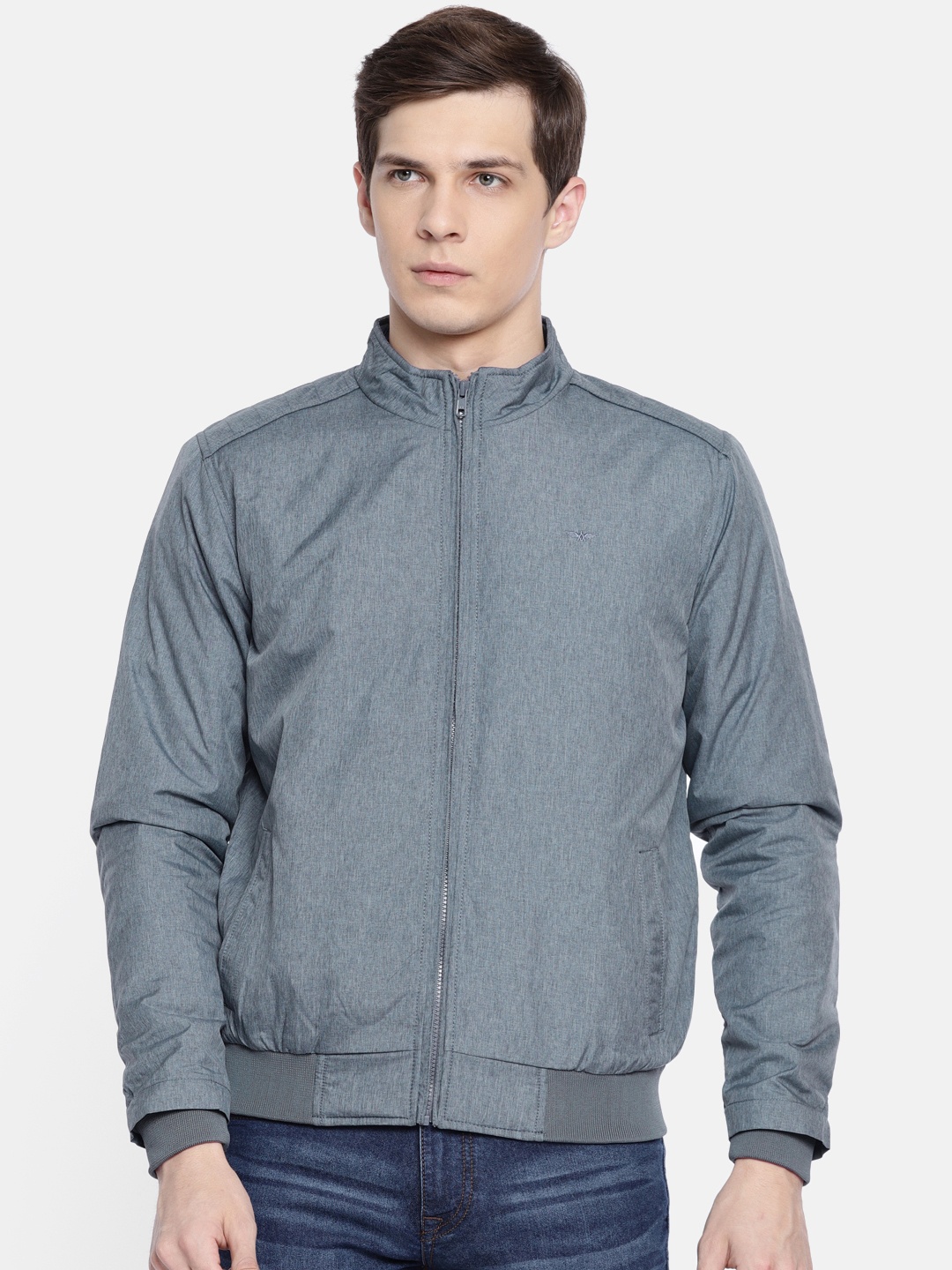 

Park Avenue Men Grey Slim Fit Solid Bomber Jacket