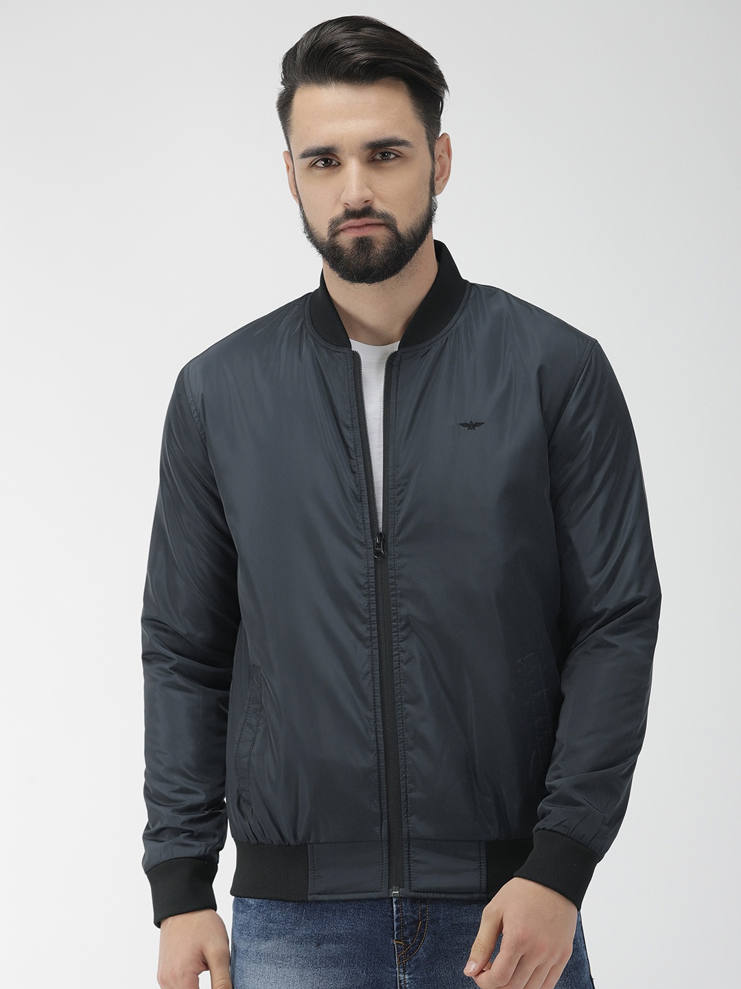 

Park Avenue Men Navy Blue Slim Fit Solid Bomber Jacket