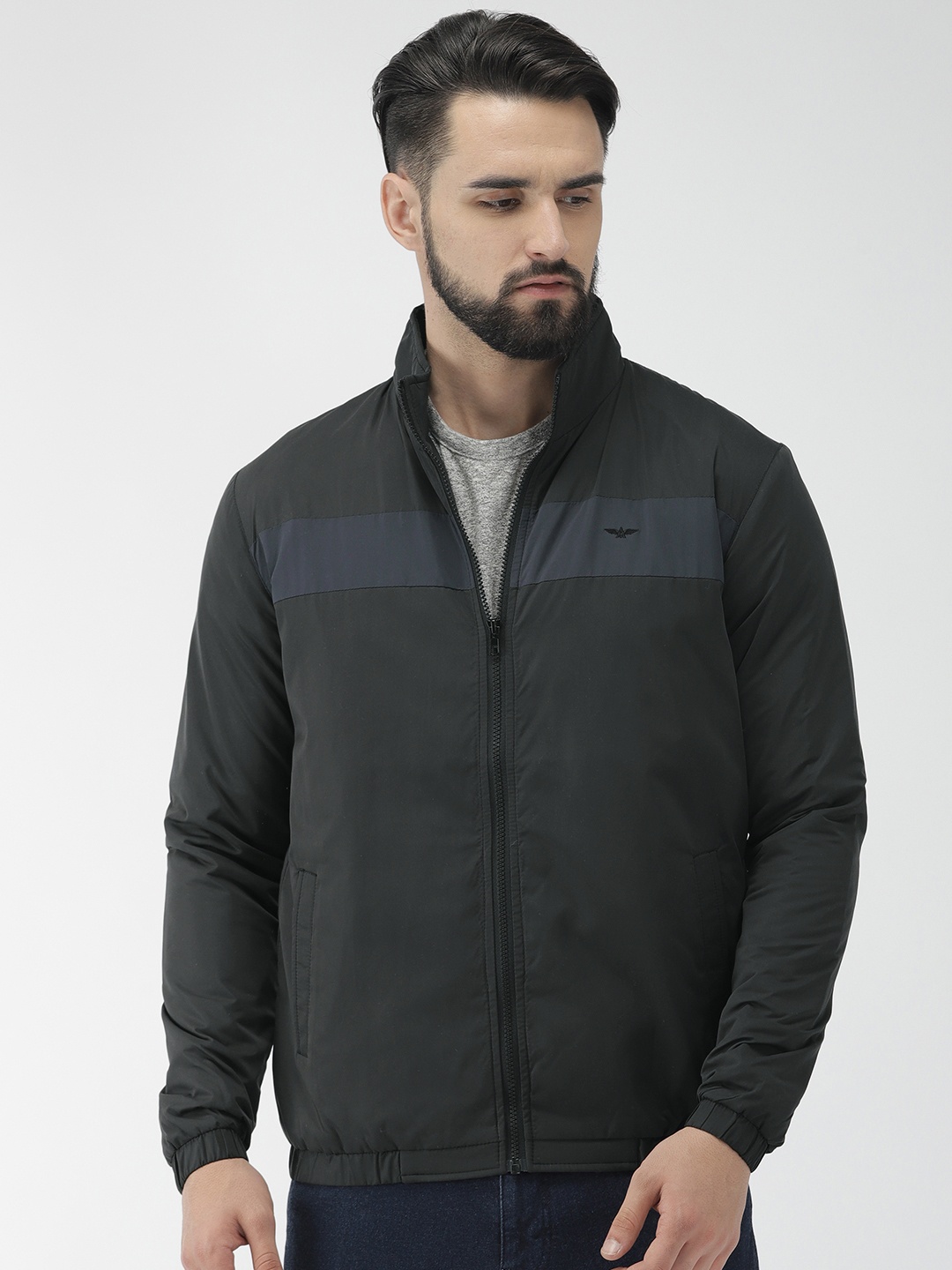 

Park Avenue Men Black Slim Fit Solid Bomber Jacket