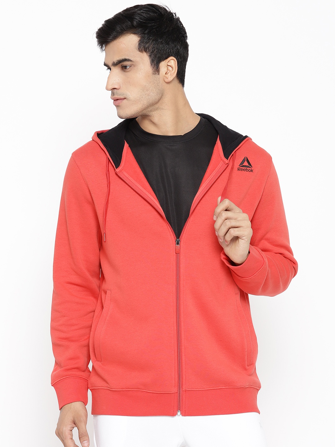 

Reebok Men Red Fon Bas Solid Hooded Sweatshirt