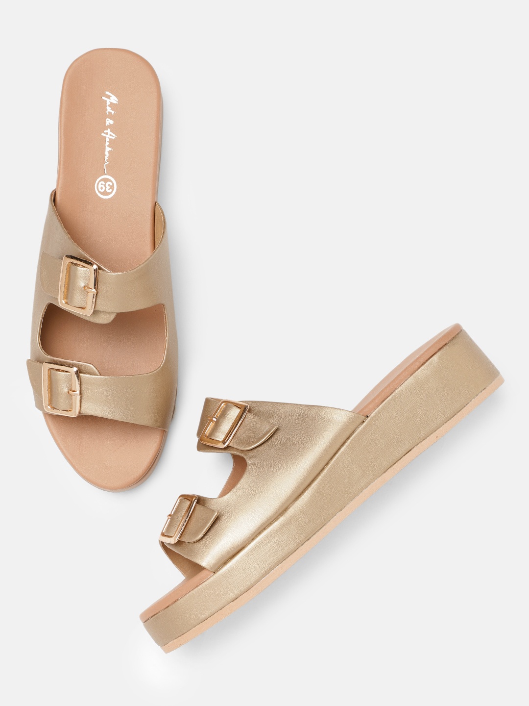 

Mast & Harbour Women Gold-Toned Solid Sandals