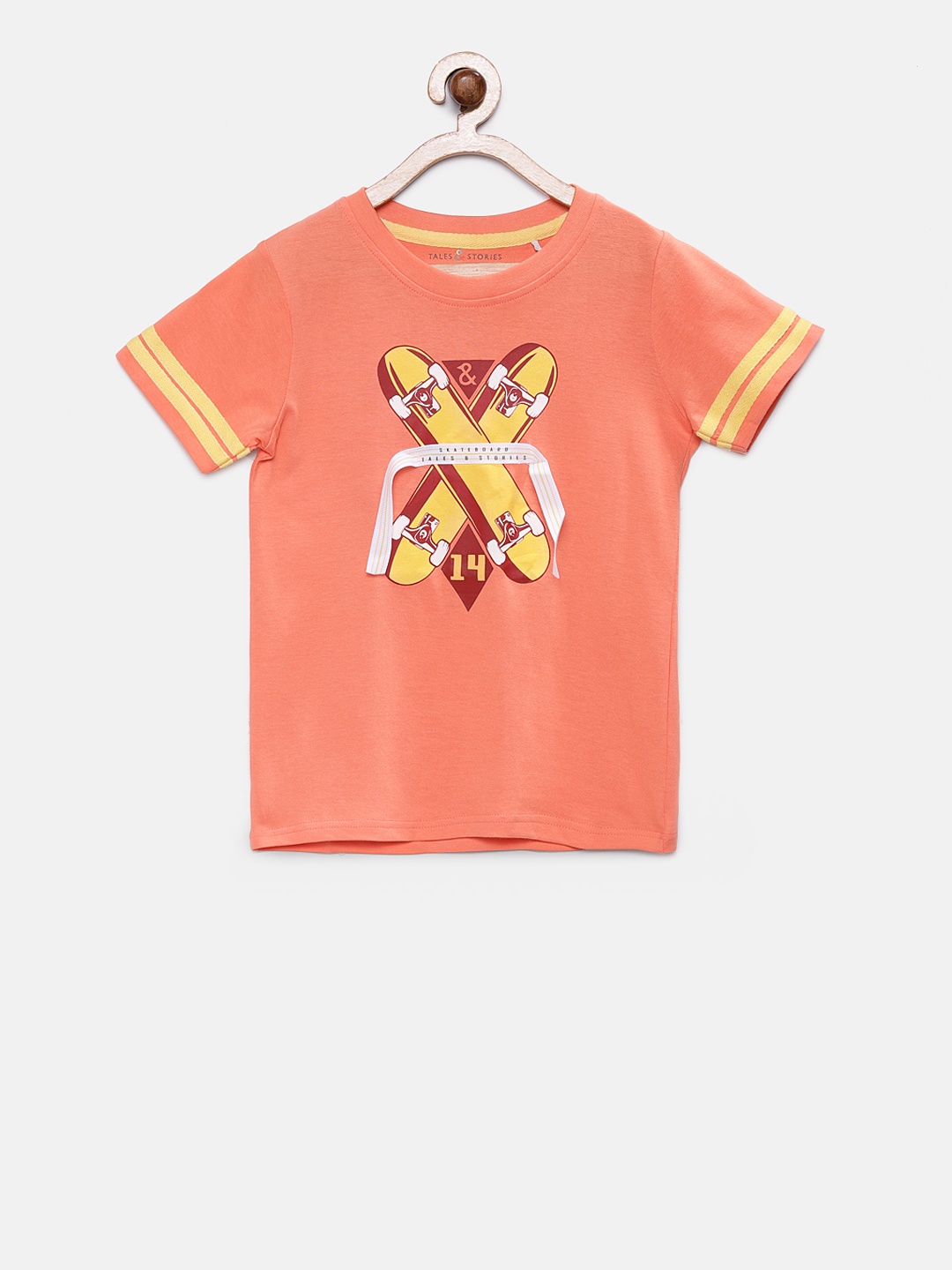 

TALES & STORIES Boys Orange Printed Round Neck T-shirt