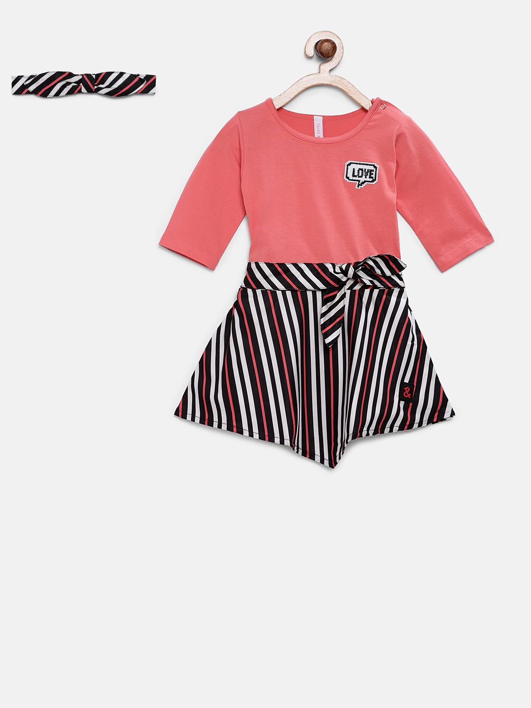 

TALES & STORIES Girls Pink Striped Pink Fit and Flare Dress