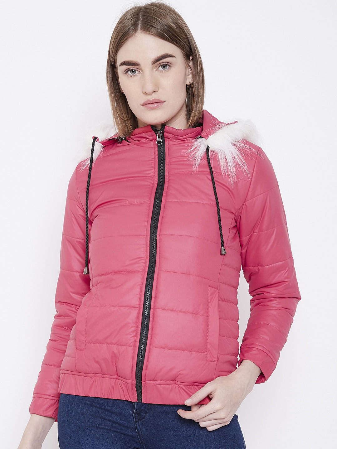 

Deewa Women Pink Solid Hooded Parka Jacket