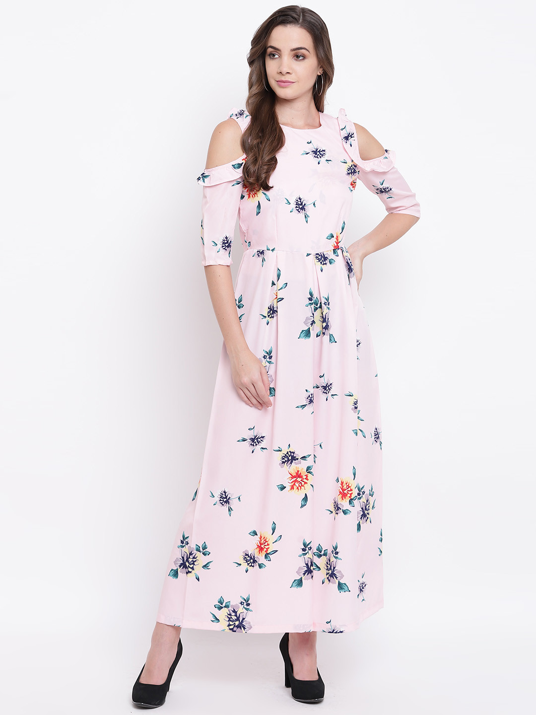 

Deewa Women Pink & Blue Printed Cold-Shoulder Basic Jumpsuit
