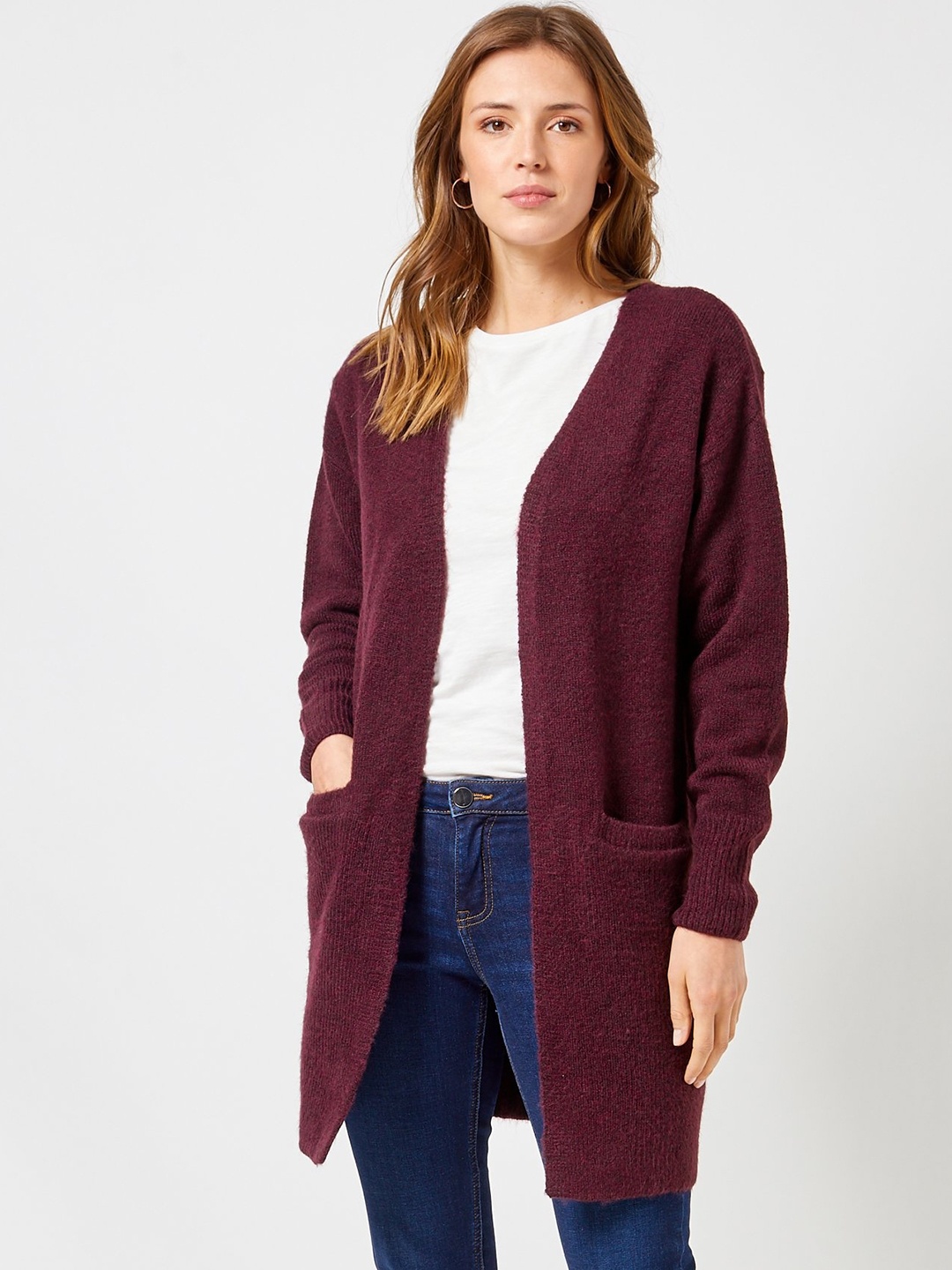 

DOROTHY PERKINS Women Burgundy Solid Front-Open Sweater