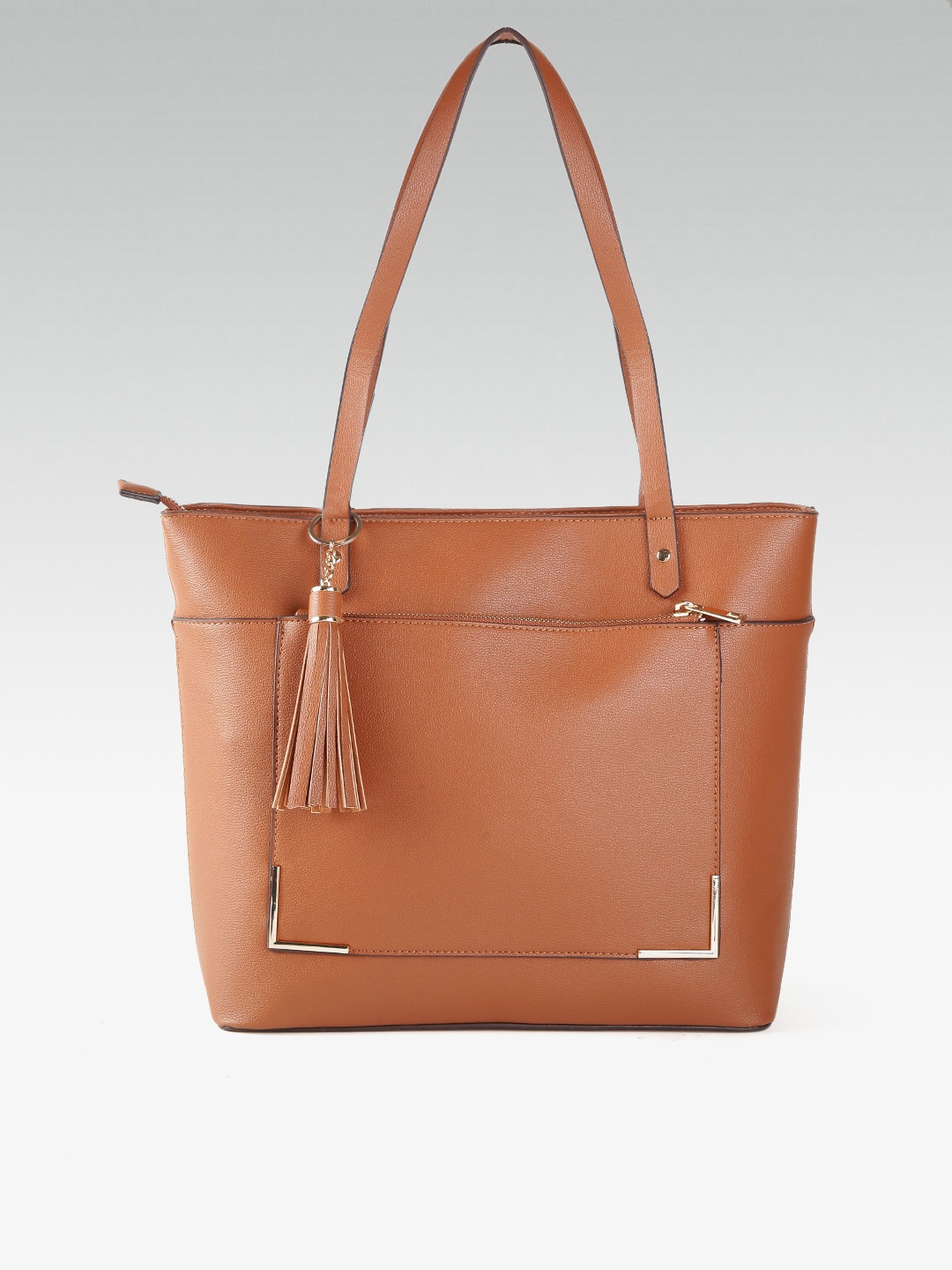 

DOROTHY PERKINS Tan Brown Solid Tasselled Shoulder Bag
