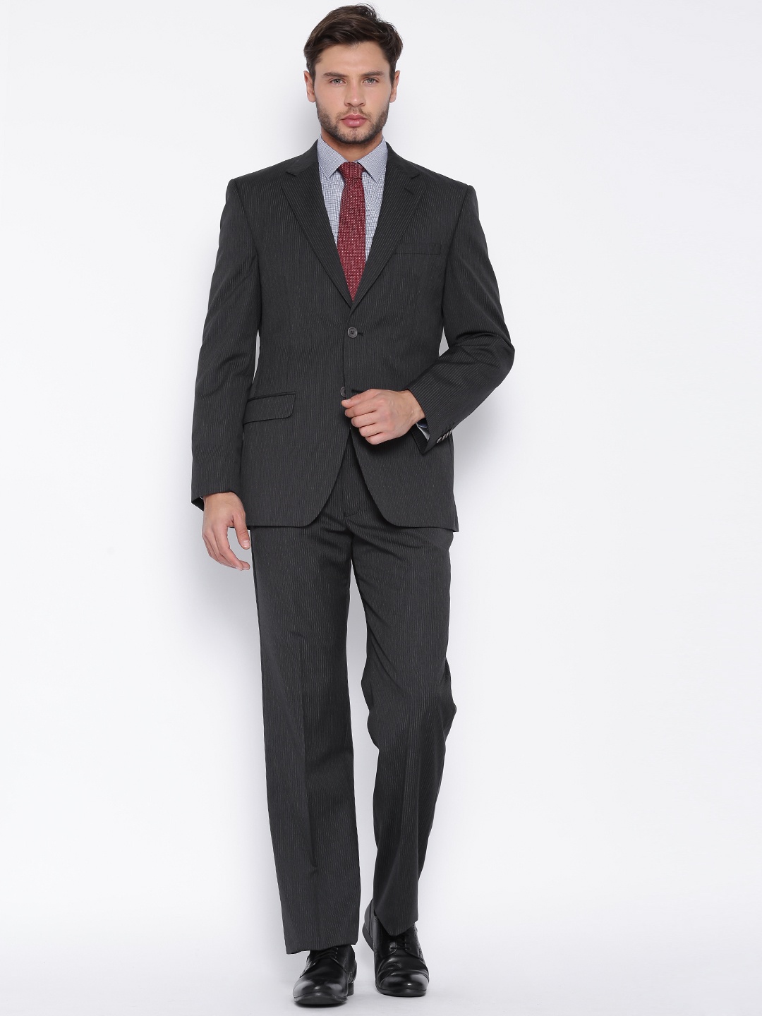 

Raymond Men Charcoal Grey Pinstriped Slim Classic Fit Single-Breasted Formal Suit