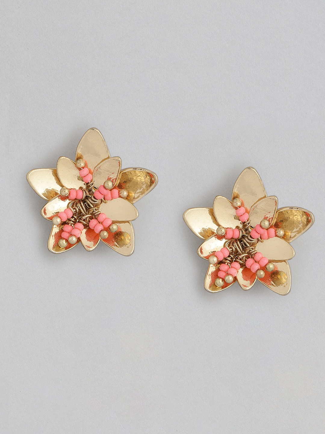 

Accessorize Pink & Gold-Toned Floral Beaded Oversized Studs