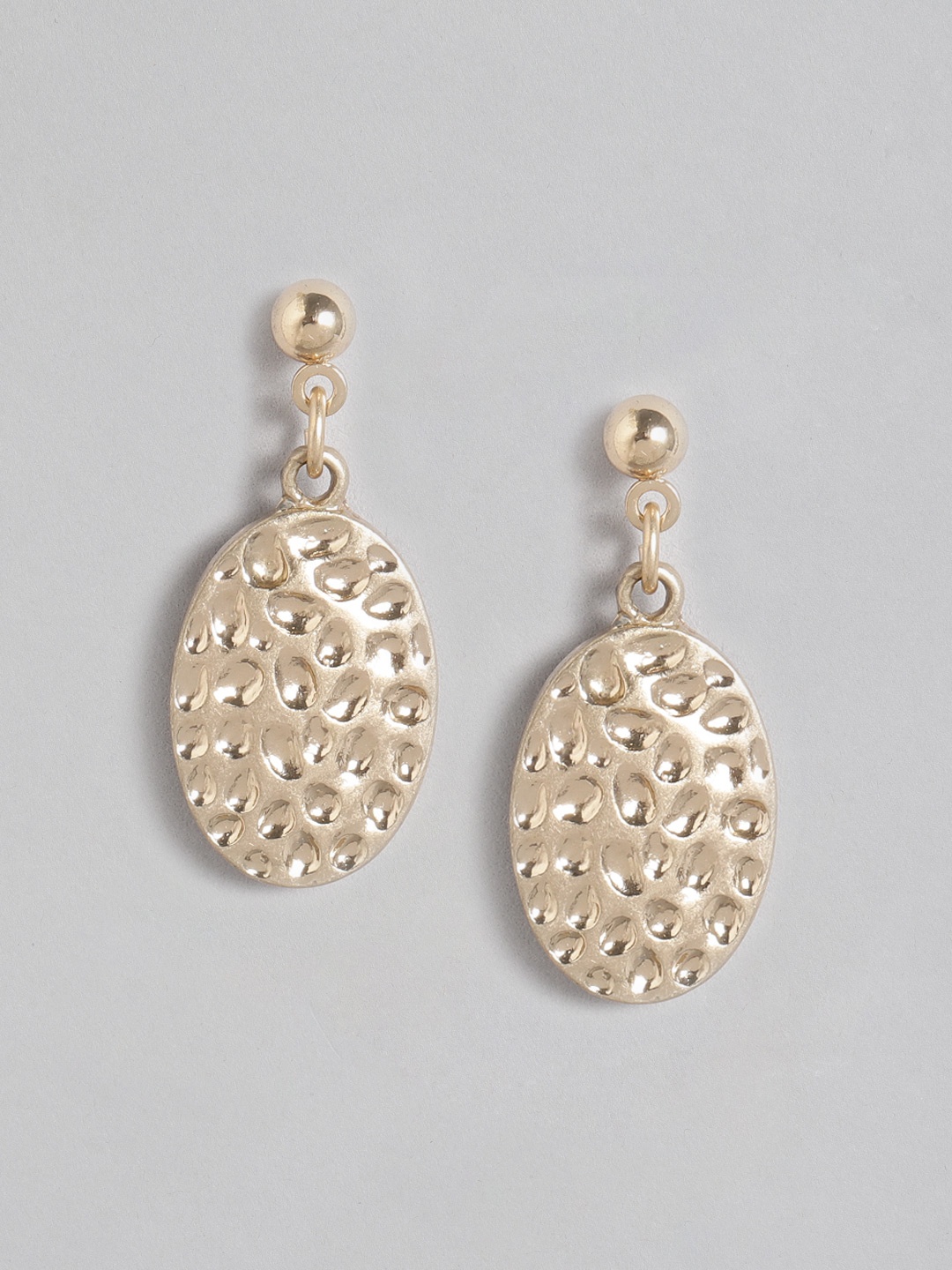

Accessorize London Gold-Toned Beaten Oval Textured Mini Stud Drop Earrings