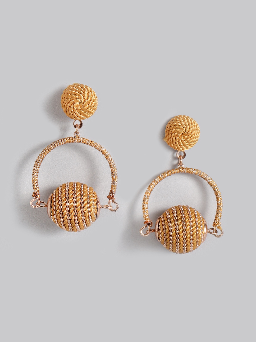 

Accessorize Mustard Yellow & Gold-Toned Spherical Drop Earrings
