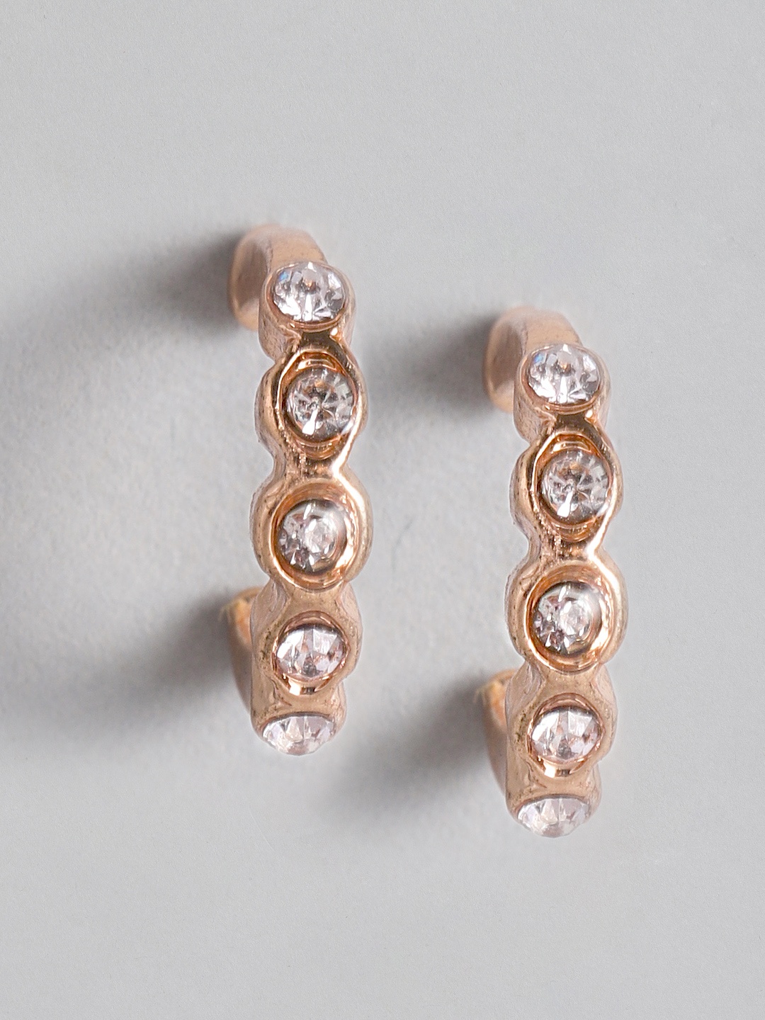 

Accessorize Rose Gold-Toned Stone Studded Circular Half Hoop Earrings