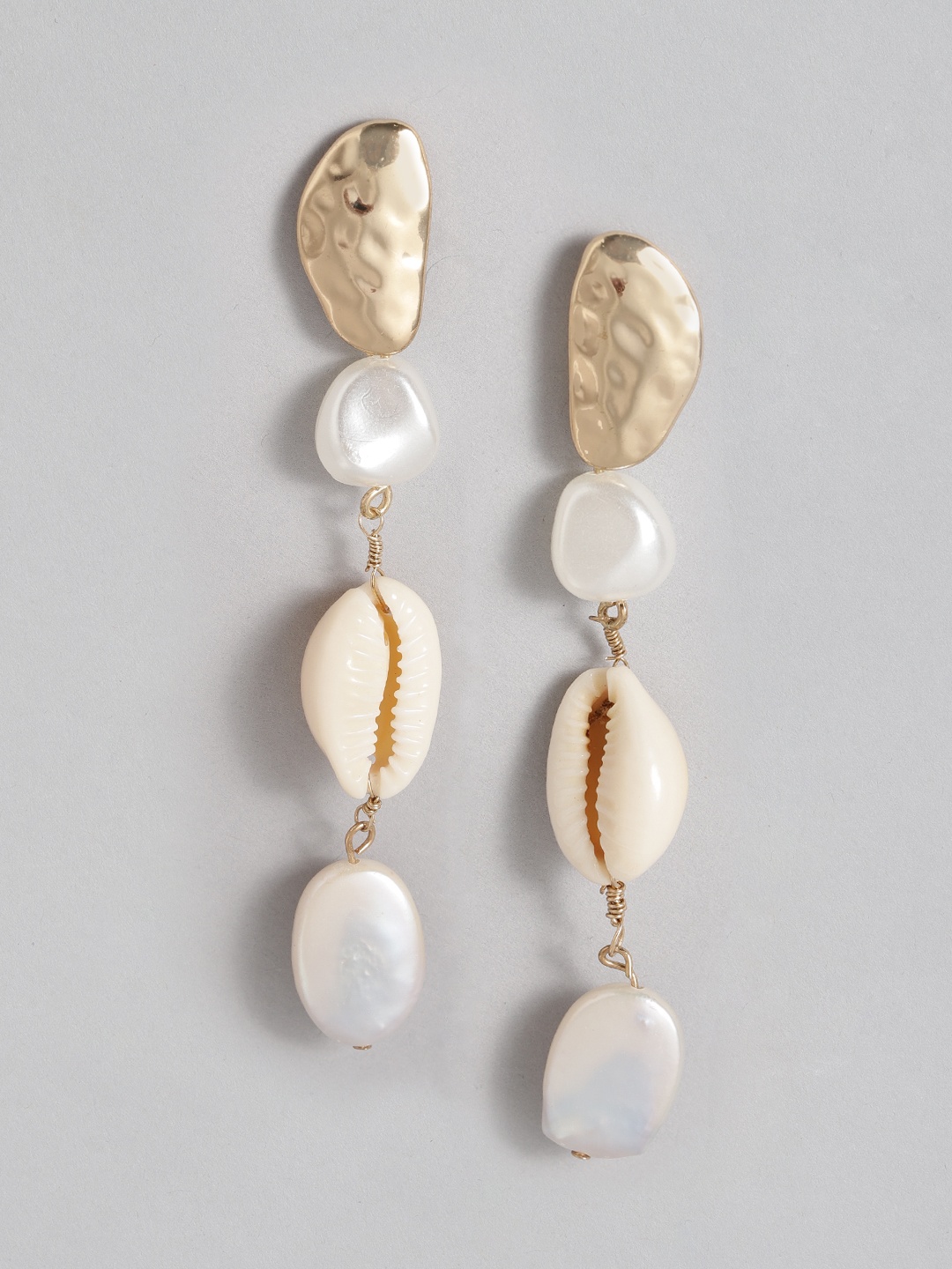 

Accessorize Gold-Toned & Off-White Rhodium-Plated Beaded Contemporary Drop Earrings