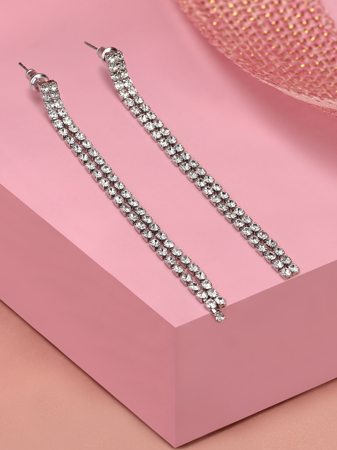 Accessorize London Women Crystal Cupchain Slinky Drop Earring, Silver