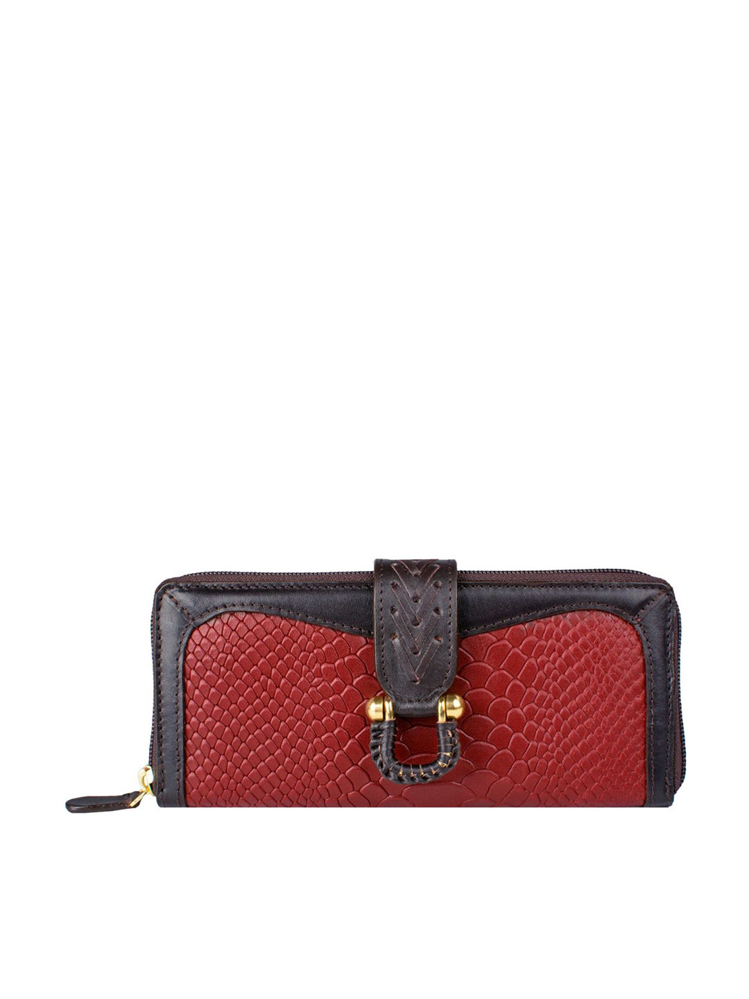 

Hidesign Women Rust Red & Coffee Brown Snakeskin Handcrafted Leather Zip Around Wallet
