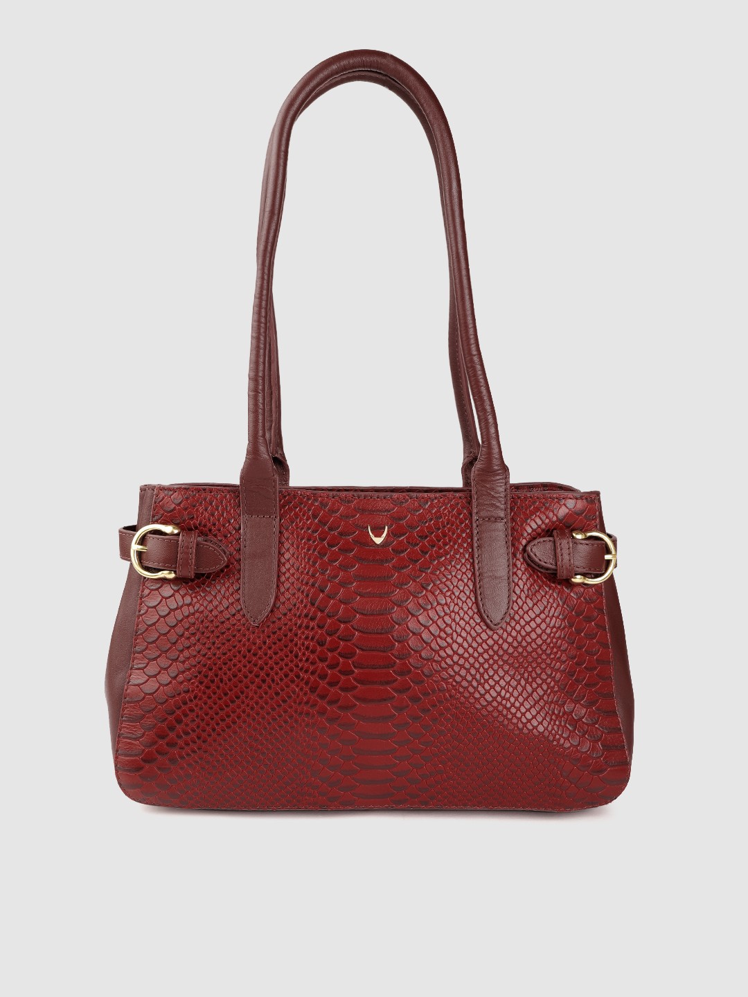 

Hidesign Maroon Snakeskin Textured Leather Structured Shoulder Bag
