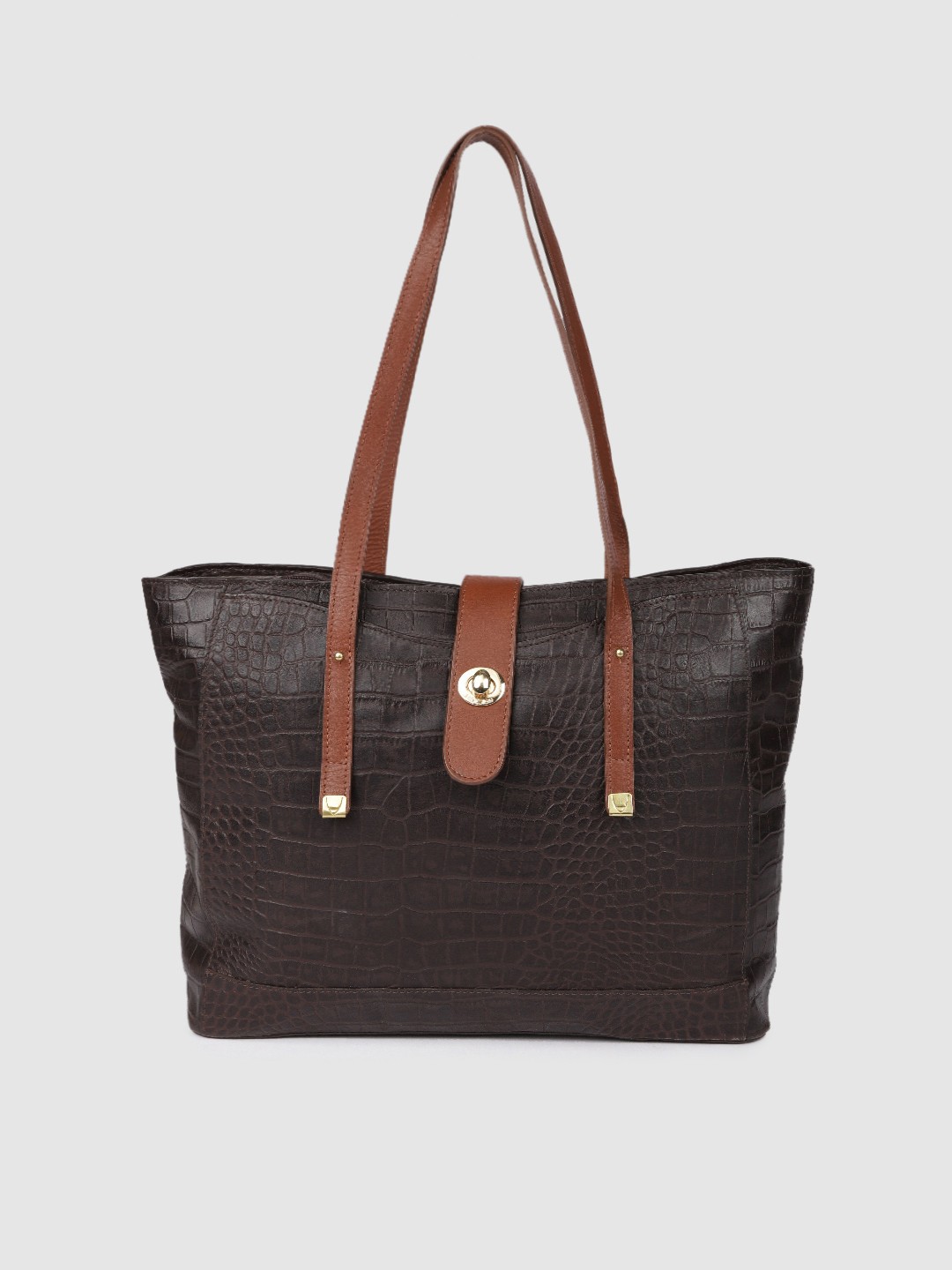 

Hidesign Brown Croc Textured Leather Shoulder Bag