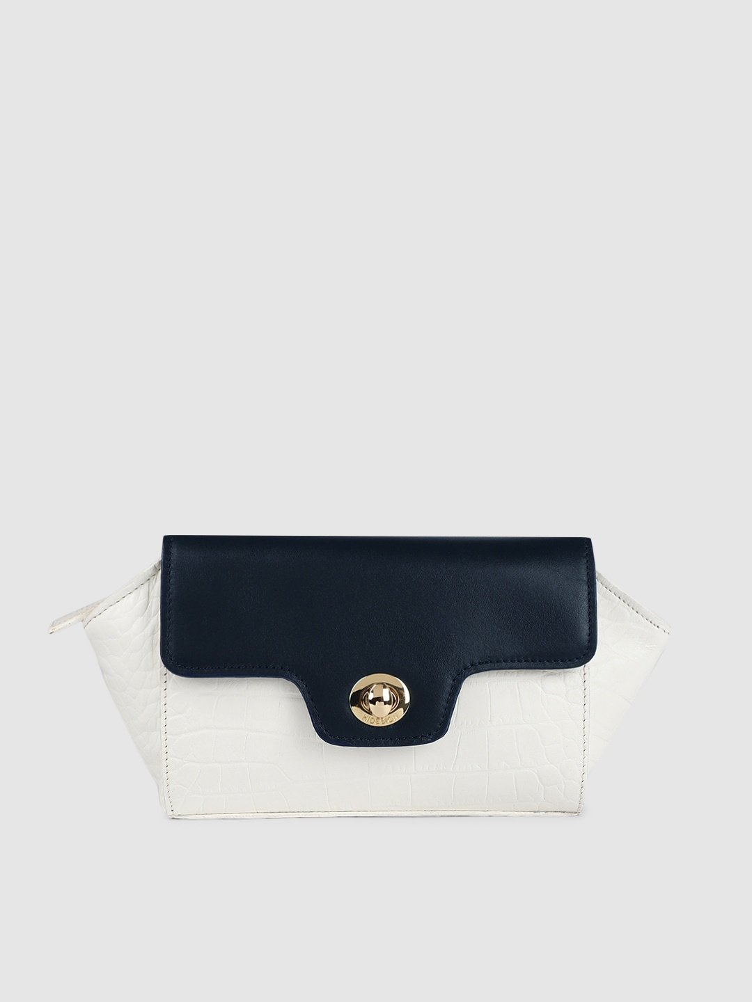 

Hidesign White & Navy Blue ATRIA Croc Textured Leather Clutch