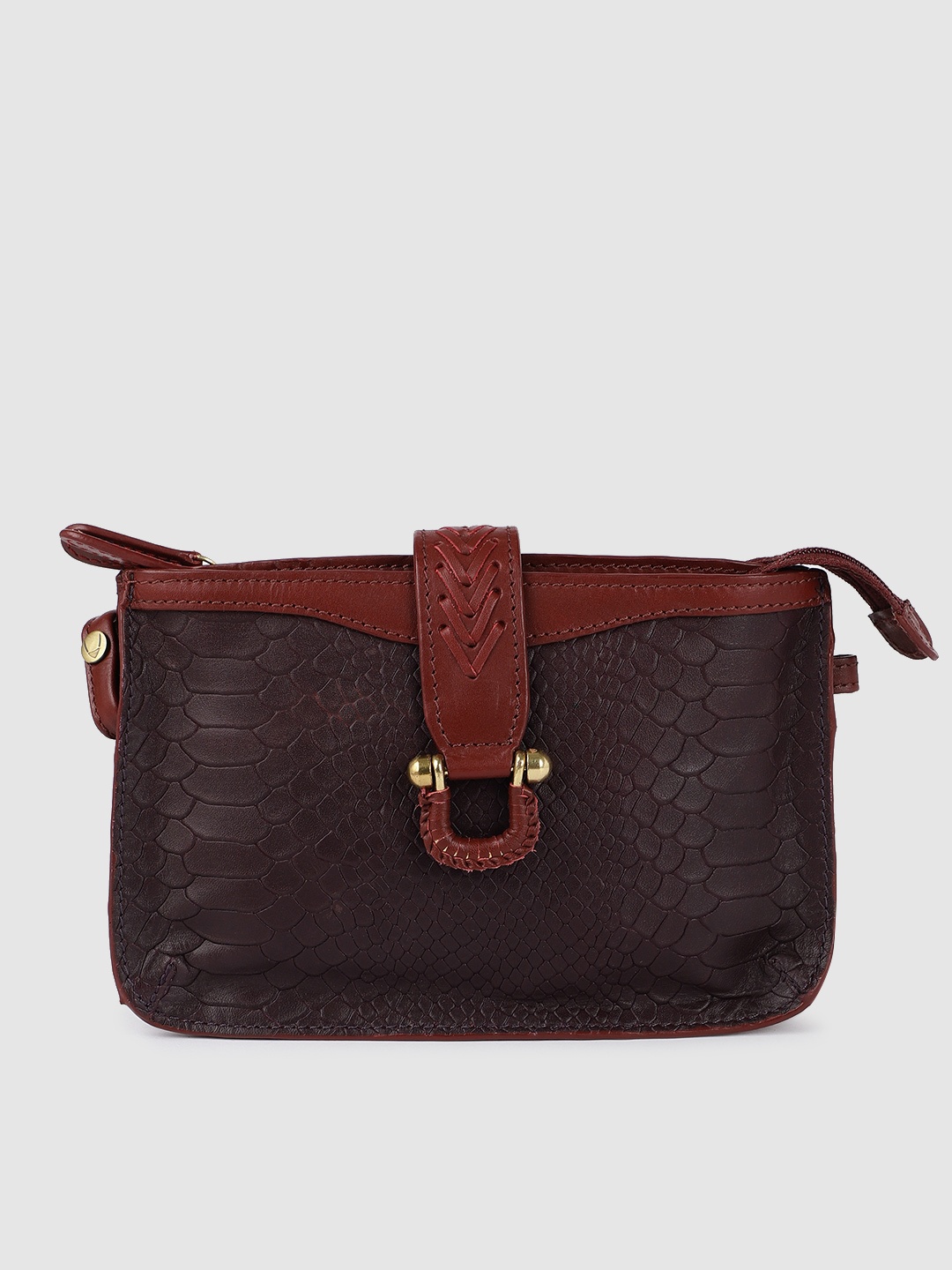

Hidesign Burgundy FRIEDA Croc Textured Leather Clutch