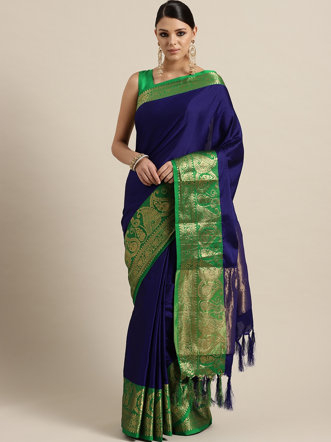 

Rajesh Silk Mills Navy Blue Solid Saree