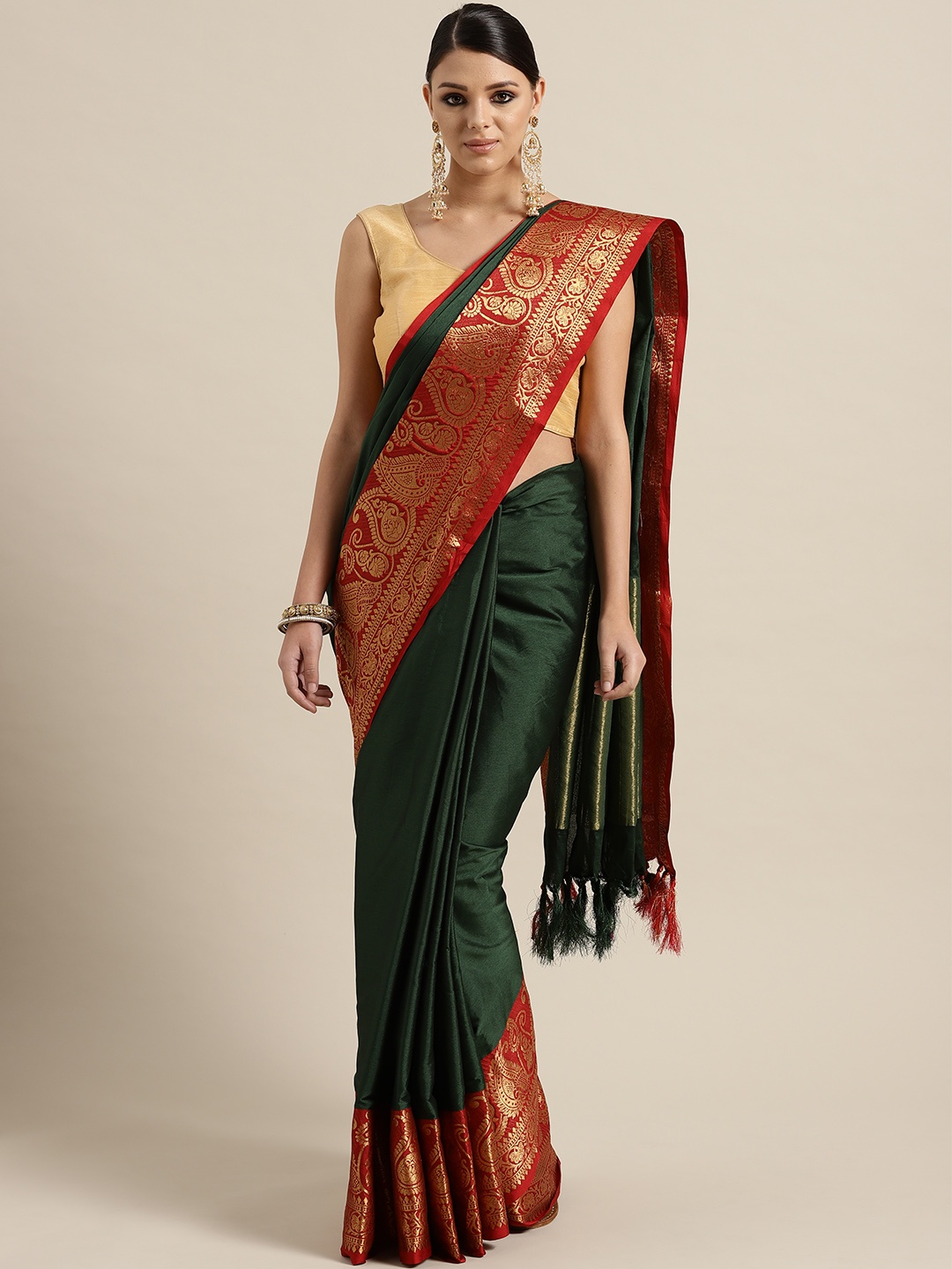 

Rajesh Silk Mills Green Solid Saree