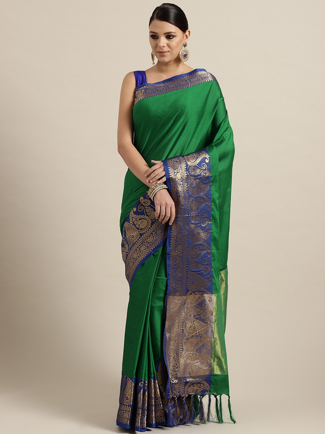 

Rajesh Silk Mills Green Solid Saree
