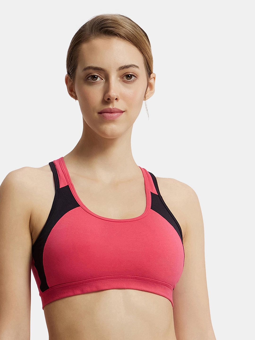 

Jockey Wirefree Padded Cotton Full Coverage Racer Back Styling Active Bra-1380, Pink