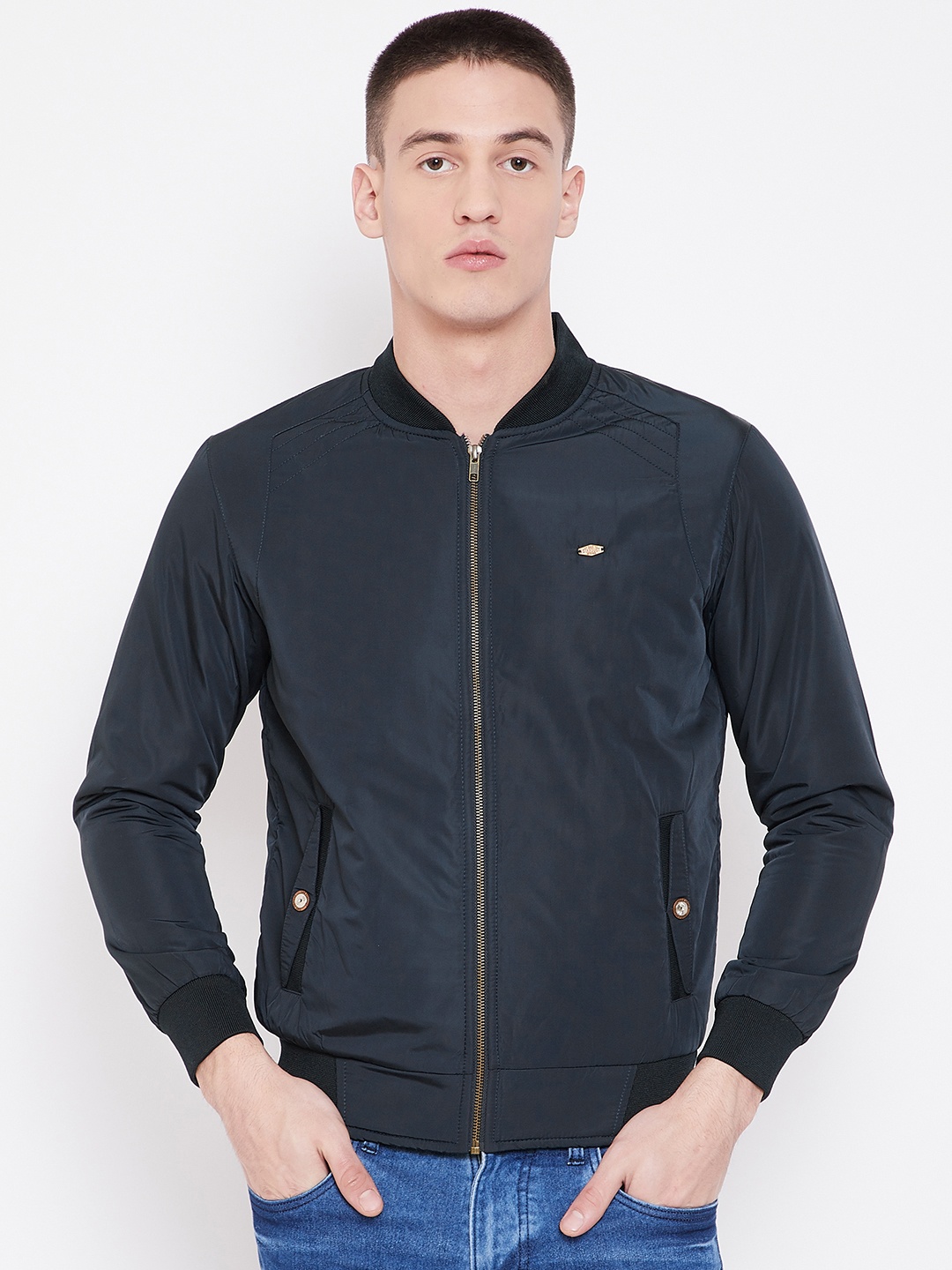 

Duke Stardust Men Navy Solid Bomber Jacket, Navy blue