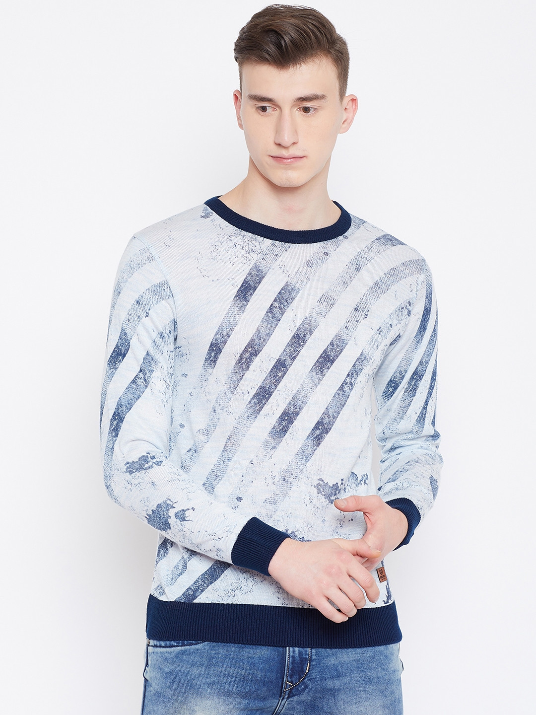 

Duke Men Blue Striped Sweater