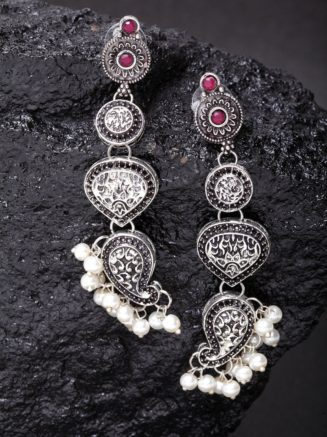 

PANASH Silver-Plated Paisley Shaped Drop Earrings