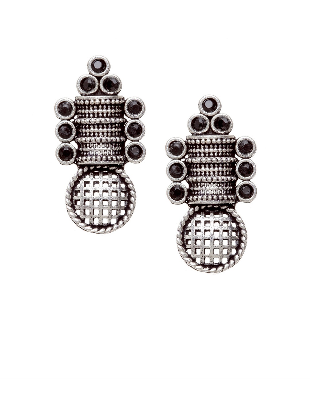 

PANASH Silver-Plated Black Oxidised Contemporary Drop Earrings