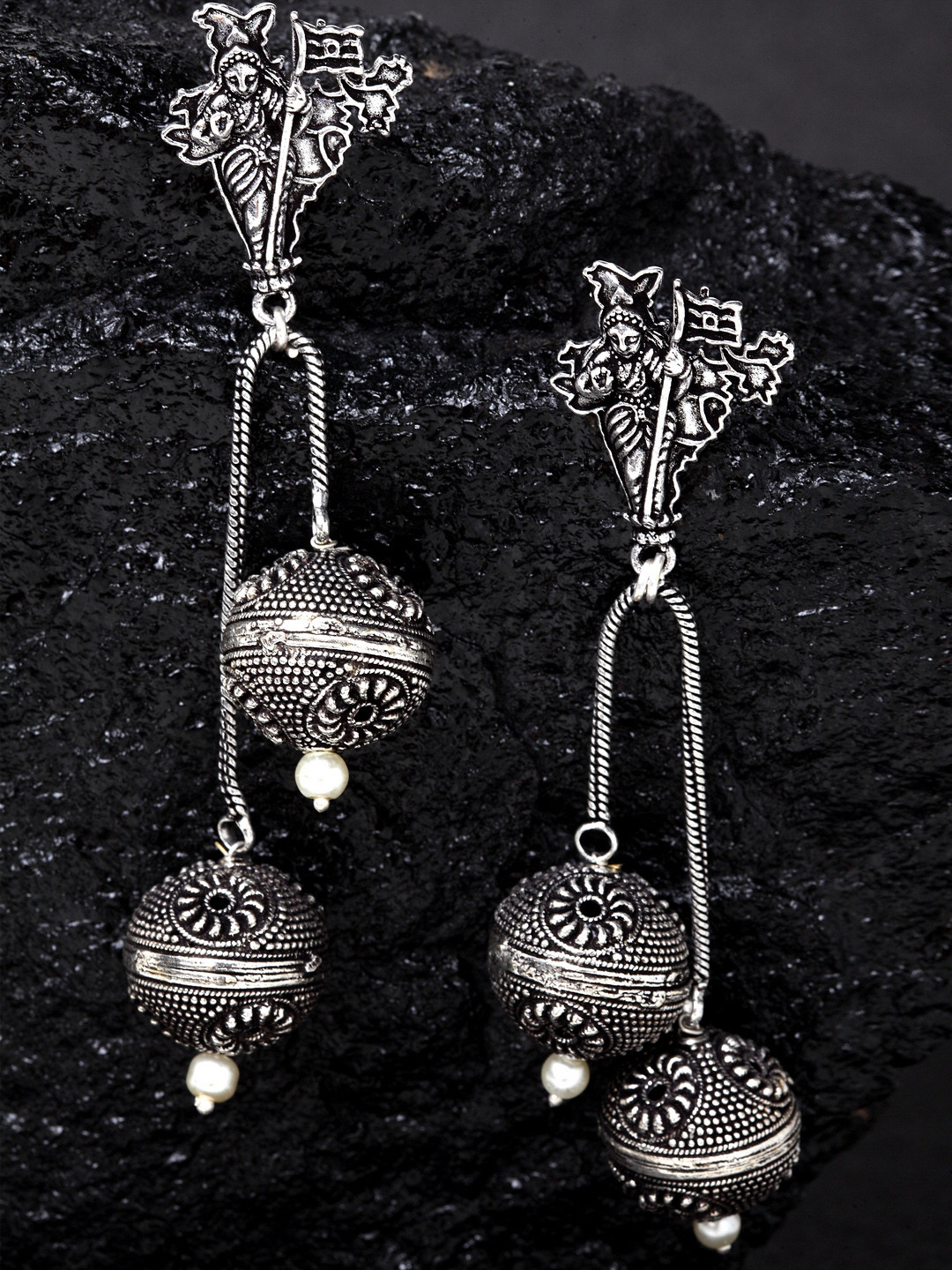 

PANASH Oxidized Silver-Plated Dome Shaped Jhumkas