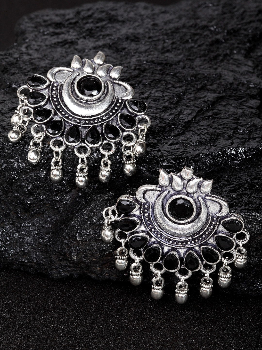 

PANASH Silver-Plated & Black Oxidised Classic Drop Earrings